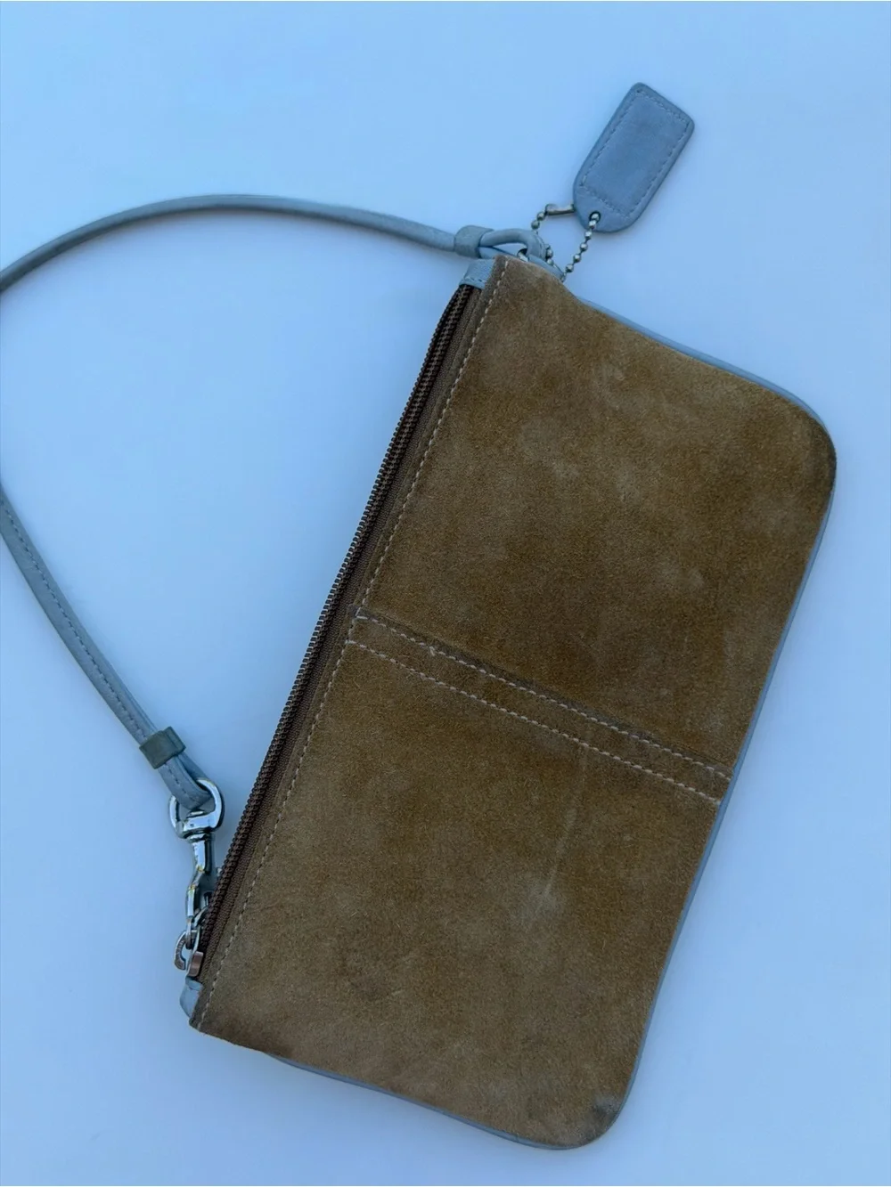 Coach Vintage Suede Y2K Cargo Pocket Wristlet Baguette Indie Sleaze Tan & Grey